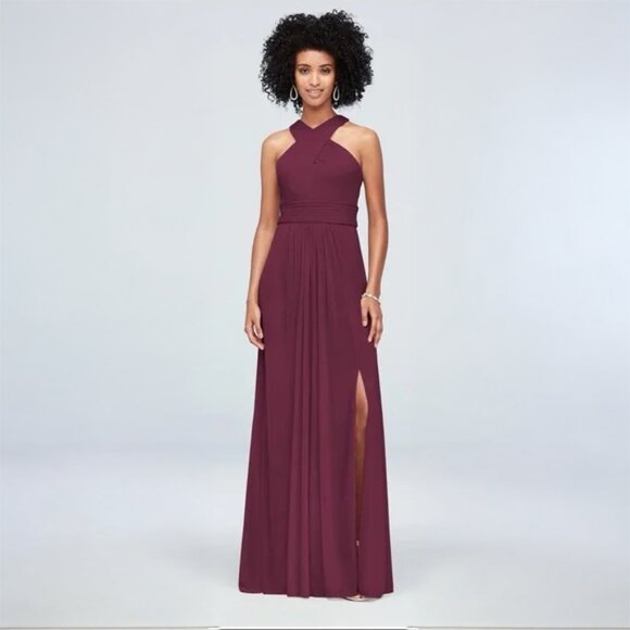 David's zbridal Crisscross High-Neck Mesh Dress - Picture 3 of 9